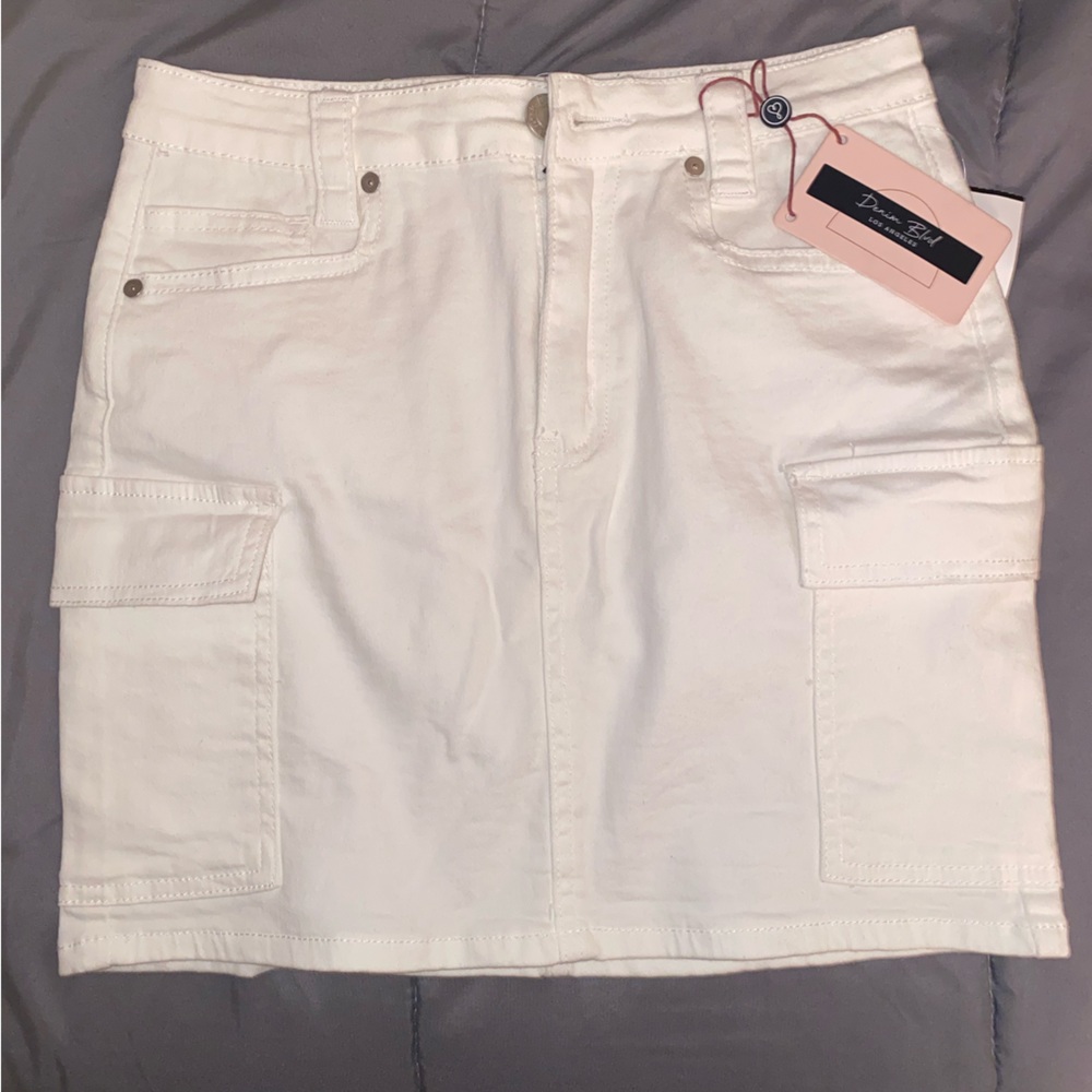 White denim cargo skirt